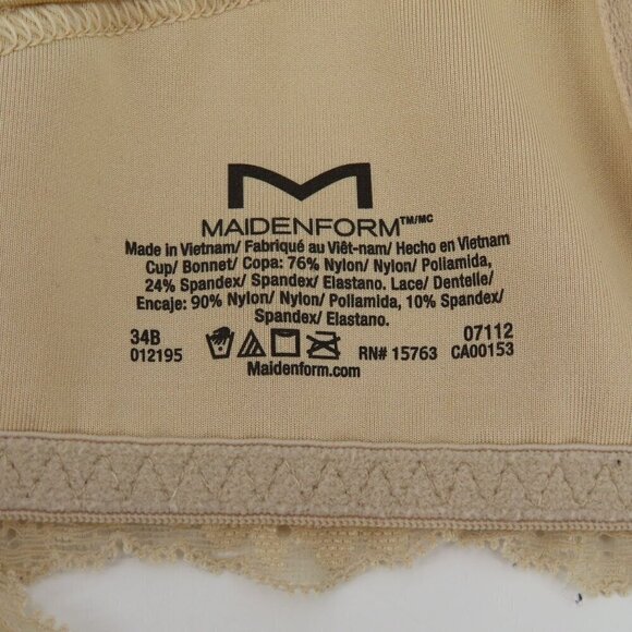 Maidenform 34B Beige Lace Front Closure Underwire Bra One Fab Fit Style 07112 - Picture 9 of 11